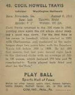 1941 Play Ball #48 Cecil Travis Back