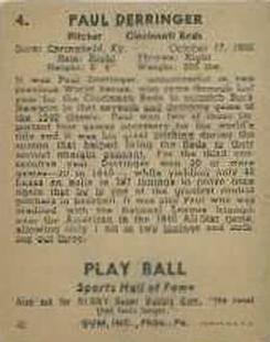 1941 Play Ball #4 Paul Derringer Back