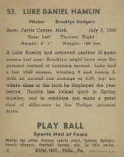 1941 Play Ball #53 Luke Hamlin Back