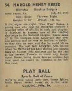 1941 Play Ball #54 Pee Wee Reese Back