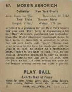 1941 Play Ball #57 Morrie Arnovich Back