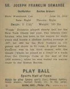 1941 Play Ball #58 Frank Demaree Back