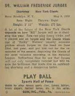 1941 Play Ball #59 Billy Jurges Back