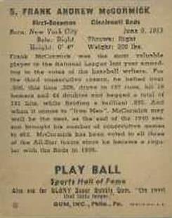 1941 Play Ball #5 Frank McCormick Back