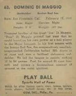 1941 Play Ball #63 Dom DiMaggio Back