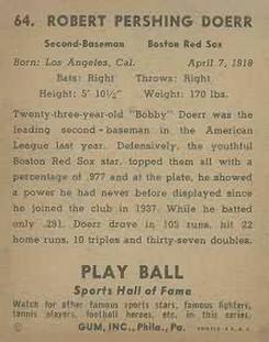 1941 Play Ball #64 Bobby Doerr Back