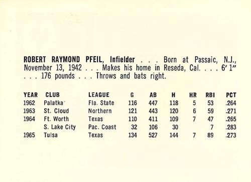 1966 Pepsi Tulsa Oilers #NNO Robert Raymond Pfeil Back