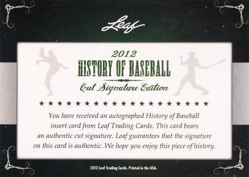 2012 Leaf Cut Signature History of Baseball #NNO Andres Galarraga Back