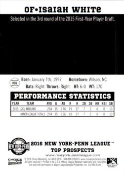 2016 Choice New York-Penn League Top Prospects #06 Isaiah White Back