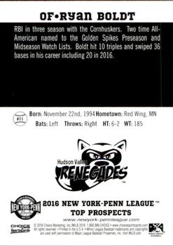2016 Choice New York-Penn League Top Prospects #11 Ryan Boldt Back