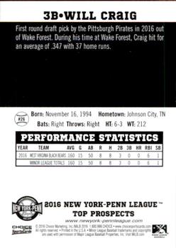 2016 Choice New York-Penn League Top Prospects #26 Will Craig Back