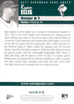 2011 MultiAd Savannah Sand Gnats #28 Ryan Ellis Back