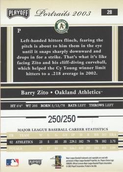 2003 Playoff Portraits - Beige #28 Barry Zito Back