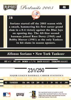 2003 Playoff Portraits - Beige #46 Alfonso Soriano Back