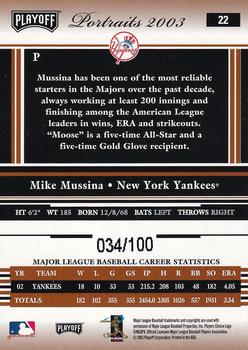 2003 Playoff Portraits - Bronze #22 Mike Mussina Back
