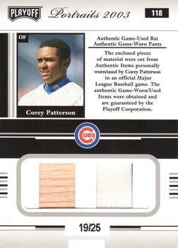 2003 Playoff Portraits - Materials Combo Silver #118 Corey Patterson Back