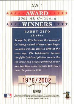 2003 Playoff Prestige - Award Winners #AW-1 Barry Zito Back