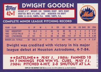2001 Topps Traded & Rookies #T109 Dwight Gooden Back
