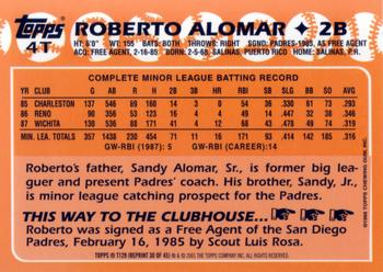 2001 Topps Traded & Rookies #T129 Roberto Alomar Back