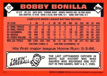 2001 Topps Traded & Rookies #T115 Bobby Bonilla Back