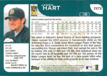 2001 Topps Traded & Rookies #T173 Jason Hart Back