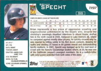 2001 Topps Traded & Rookies #T197 Brian Specht Back