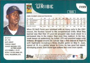 2001 Topps Traded & Rookies #T199 Juan Uribe Back