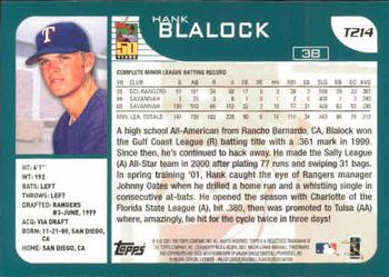 2001 Topps Traded & Rookies #T214 Hank Blalock Back