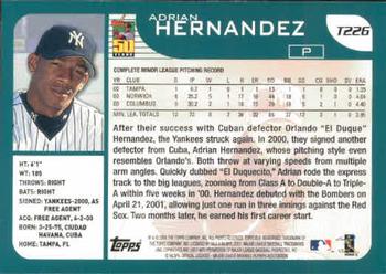 2001 Topps Traded & Rookies #T226 Adrian Hernandez Back