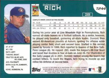 2001 Topps Traded & Rookies #T244 Dominic Rich Back