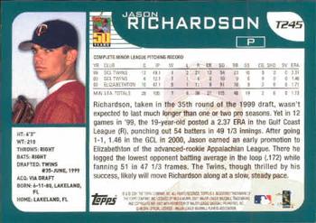 2001 Topps Traded & Rookies #T245 Jason Richardson Back