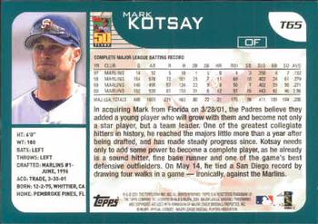 2001 Topps Traded & Rookies #T65 Mark Kotsay Back