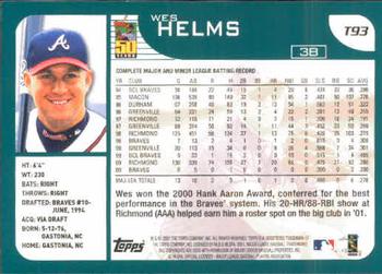 2001 Topps Traded & Rookies #T93 Wes Helms Back