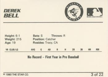 1990 Star Bluefield Orioles #3 Derek Bell Back