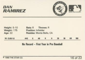 1990 Star Bluefield Orioles #16 Dan Ramirez Back