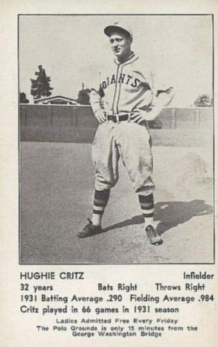 1932 New York Giants Schedule Postcards #NNO Hugh Critz Front