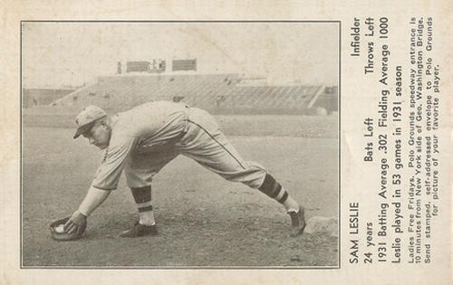 1932 New York Giants Schedule Postcards #NNO Sam Leslie Front