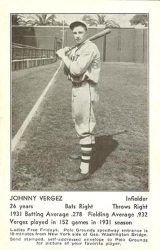 1932 New York Giants Schedule Postcards #NNO Johnny Vergez Front