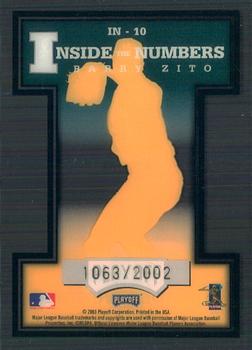 2003 Playoff Prestige - Inside the Numbers #IN-10 Barry Zito Back