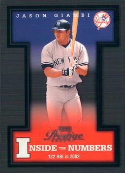 2003 Playoff Prestige - Inside the Numbers #IN-11 Jason Giambi Front