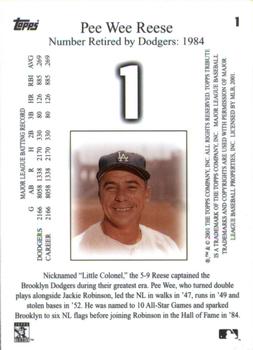 2001 Topps Tribute #1 Pee Wee Reese Back