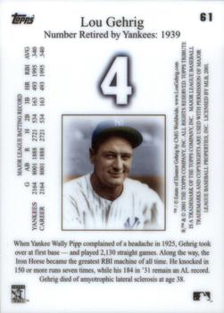 2001 Topps Tribute #61 Lou Gehrig Back