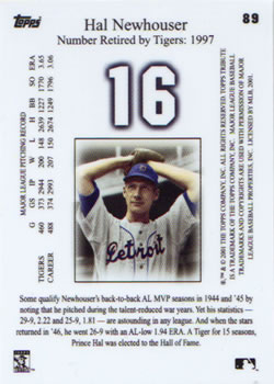 2001 Topps Tribute #89 Hal Newhouser Back