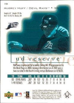 2001 UD Reserve #19 Aubrey Huff Back