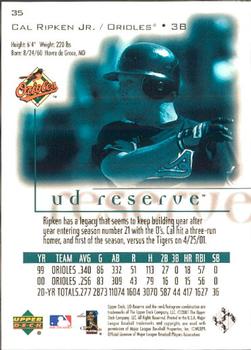 2001 UD Reserve #35 Cal Ripken Jr. Back