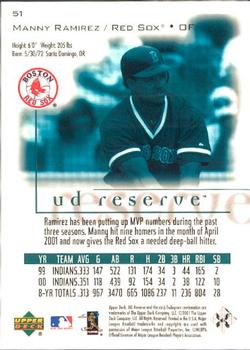 2001 UD Reserve #51 Manny Ramirez Back