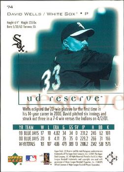 2001 UD Reserve #74 David Wells Back