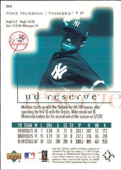2001 UD Reserve #84 Mike Mussina Back