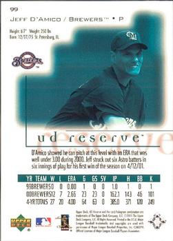 2001 UD Reserve #99 Jeff D'Amico Back