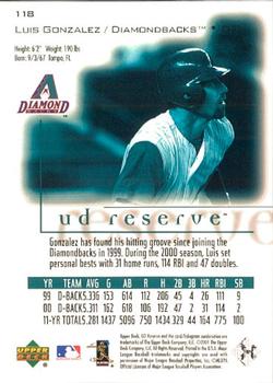 2001 UD Reserve #118 Luis Gonzalez Back